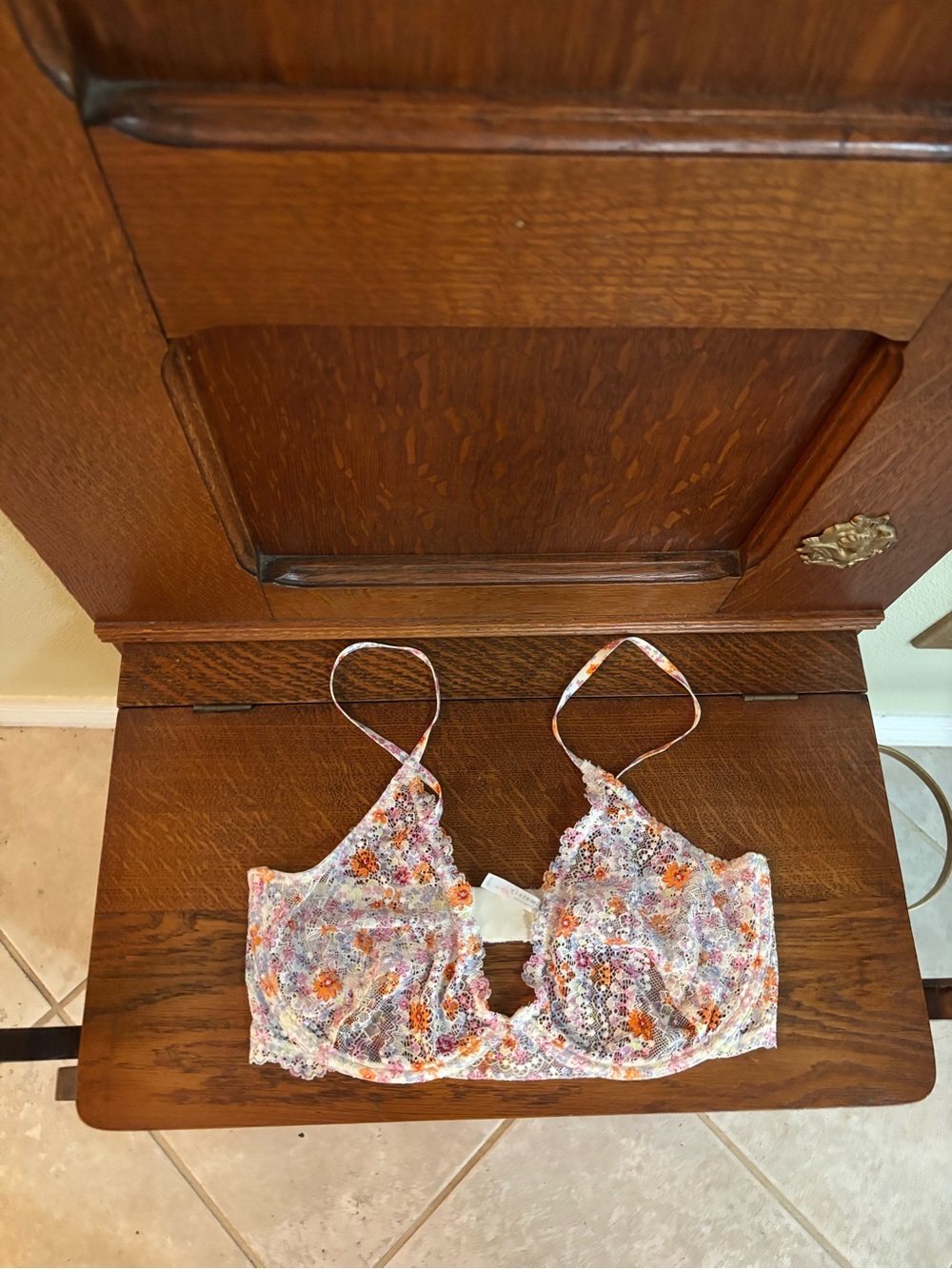 Free People Floral Lace Underwire Bralette — White with Orange and Pink Flowers